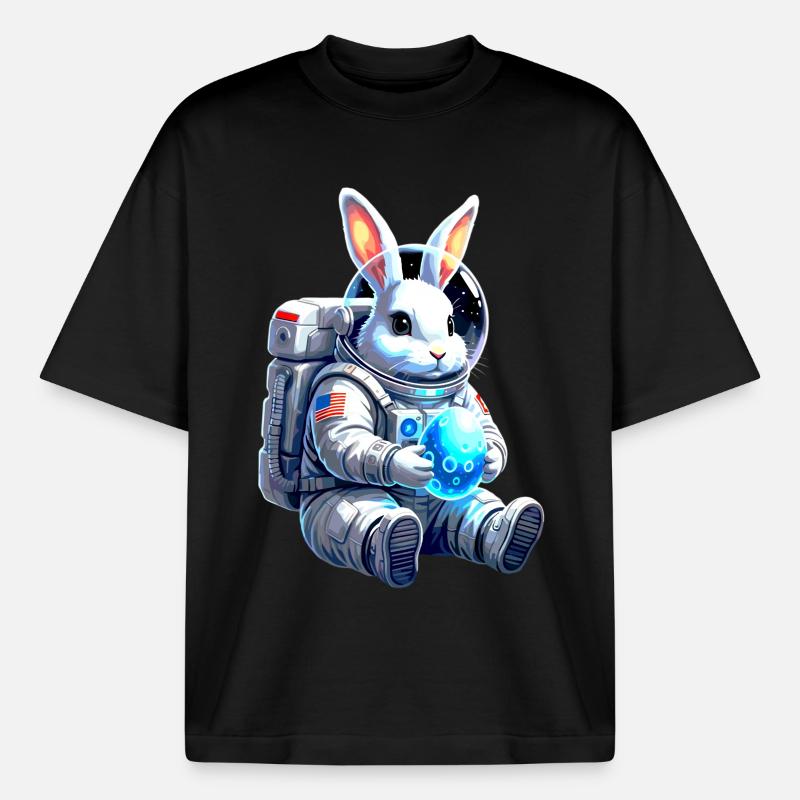 Astronaut Easter Bunny Space Egg - Boxy Heavyweight Unisex Organic T-Shirt by Stanley/Stella - black