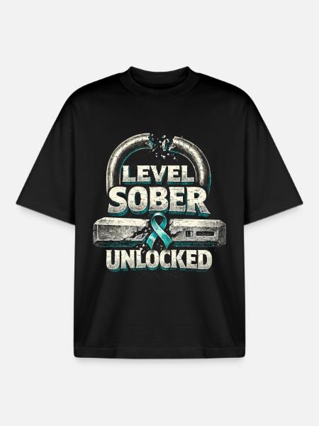 Detox Withdrawal Addict Level Sober Unlocked - Boxy Heavyweight Unisex Organic T-Shirt by Stanley/Stella - black