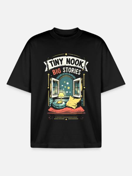 Tiny House Tiny Nook Grandes histoires - T-shirt unisexe boxy épais biologique Stanley/Stella - noir