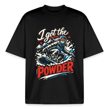 Snowboard | I Got The Powder | Pulverschnee - Boxy Heavyweight Unisex Organic T-Shirt von Stanley/Stella - Schwarz - Vorne - AI Model Male 185 light (185cm) & AI Model Female 172 dark (172cm)