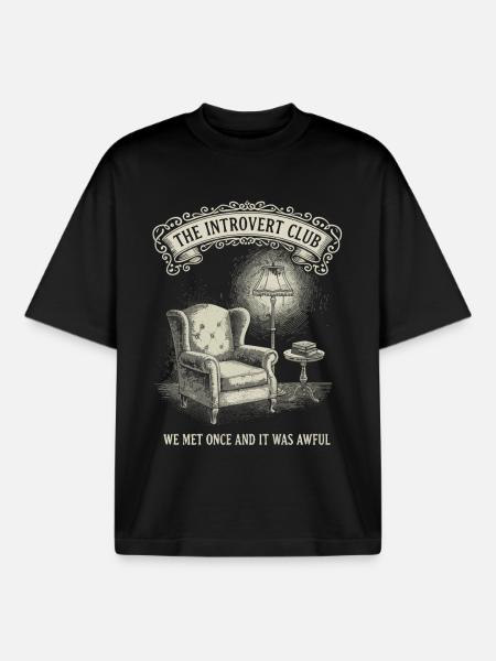 Introvert Club Funny - Boxy Heavyweight Unisex Organic T-Shirt by Stanley/Stella - black