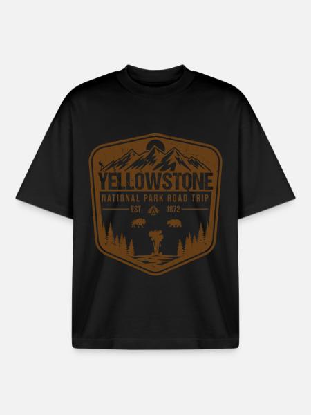 Yellowstone Nationalpark Roadtrip - Boxy Heavyweight Unisex Organic T-Shirt von Stanley/Stella - Schwarz