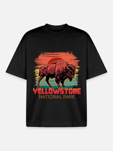 Buffalo Yellowstone Nationalpark - Boxy Heavyweight Unisex Organic T-Shirt von Stanley/Stella - Schwarz