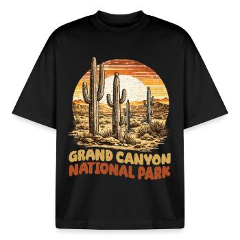 Parc national du Grand Canyon Rétro Vintage - T-shirt unisexe boxy épais biologique Stanley/Stella - noir - Devant - AI Model Male 185 light (185cm) & AI Model Female 172 dark (172cm)