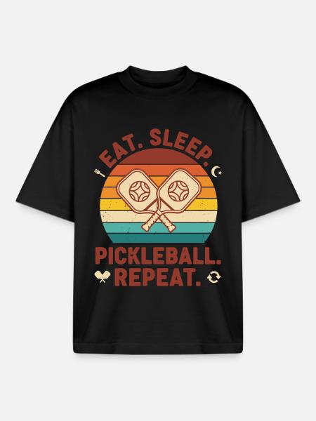 Pickleball Eat Sleep Pickleball Repeat Funny - Boxy Heavyweight Unisex Organic T-Shirt by Stanley/Stella - black