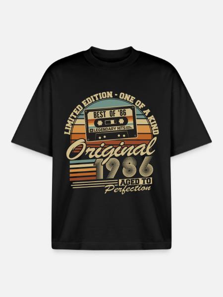 Original 1986 Jahrgang Vintage Geburtstag Retro - Boxy Heavyweight Unisex Organic T-Shirt von Stanley/Stella - Schwarz