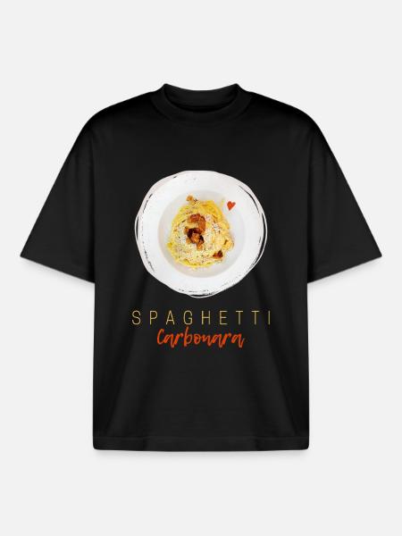 Spaghetti Carbonara Pasta Noodle Gourmet Design - Boxy Heavyweight Unisex Organic T-Shirt by Stanley/Stella - black