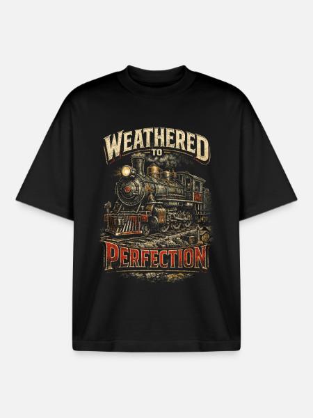 Model Railway Railroad Weathered To Perfection - Boxy Heavyweight Unisex Organic T-Shirt by Stanley/Stella - black