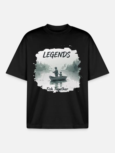 Légendes de la pêche Père Fils - T-shirt unisexe boxy épais biologique Stanley/Stella - noir