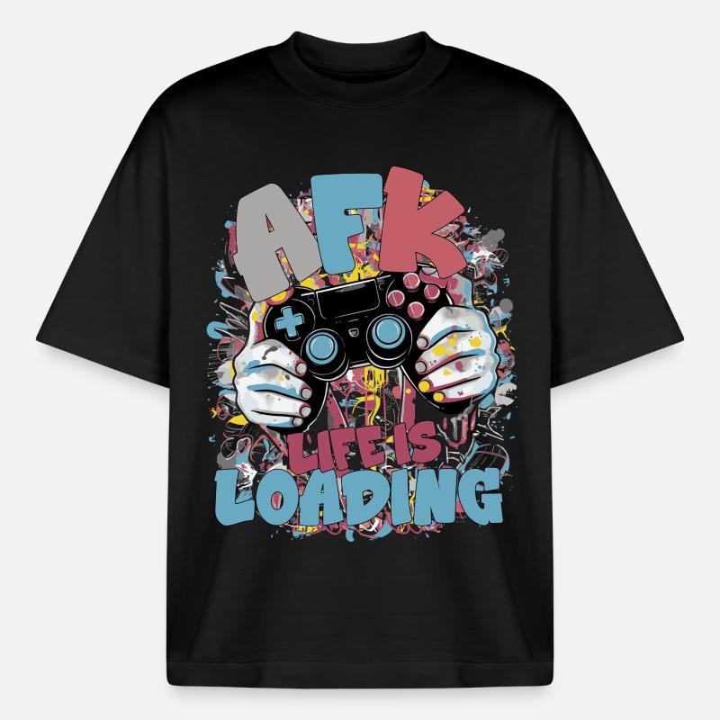 Life is Loading: Gaming Graffiti - Boxy Heavyweight Unisex Organic T-Shirt by Stanley/Stella - black
