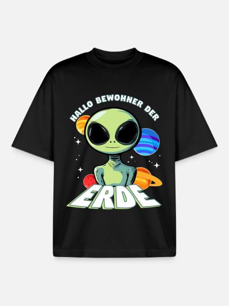 Hallo Bewohner der Erde Alien - Boxy Heavyweight Unisex Organic T-Shirt von Stanley/Stella - Schwarz