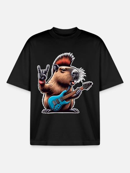 Guitariste électrique Rock N Roll - T-shirt unisexe boxy épais biologique Stanley/Stella - noir