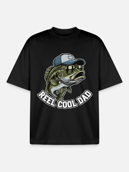 Reel Cool Dad Fishing Dad Father - Boxy Heavyweight Unisex Organic T-Shirt by Stanley/Stella - black