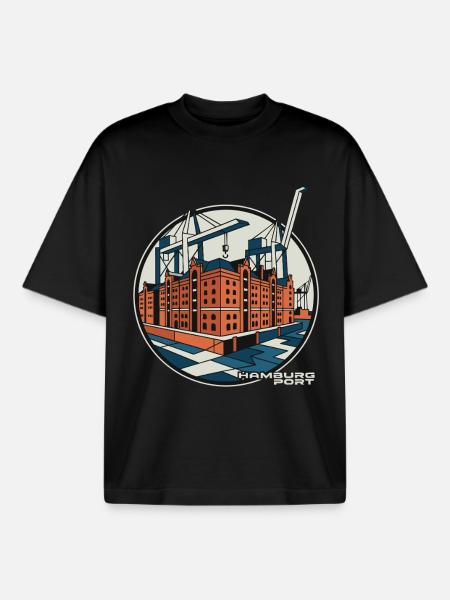 Hamburg Port Speicherstadt - Boxy Heavyweight Unisex Organic T-Shirt by Stanley/Stella - black