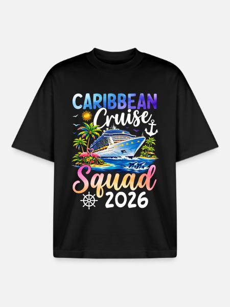 Caribbean Cruise Squad 2026 - Boxy Heavyweight Unisex Organic T-Shirt by Stanley/Stella - black