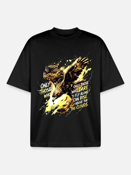 Fly Alone Eagle Quote Art - Boxy Heavyweight Unisex Organic T-Shirt by Stanley/Stella - black