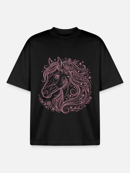Équitation à tête de cheval - T-shirt unisexe boxy épais biologique Stanley/Stella - noir