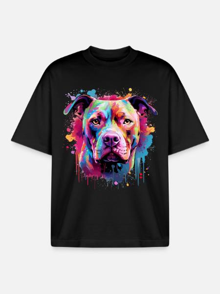 Pitbull Dog Splash Art Bunt - Boxy Heavyweight Unisex Organic T-Shirt von Stanley/Stella - Schwarz