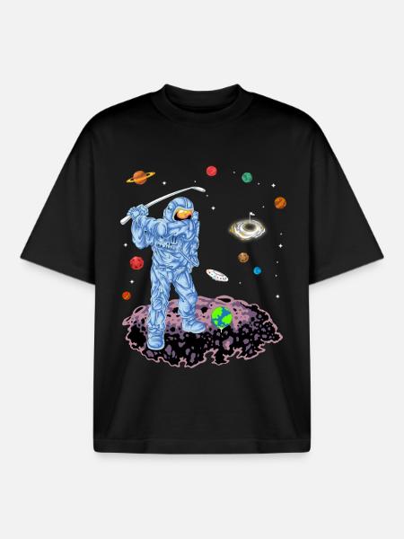 Astronaut Space Golf Shirt - Boxy Heavyweight Unisex Organic T-Shirt by Stanley/Stella - black
