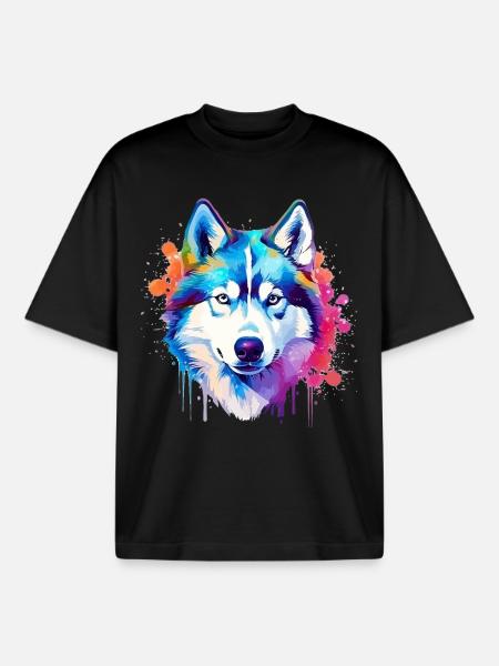 Bunte Husky-Hunde-Splash-Art - Boxy Heavyweight Unisex Organic T-Shirt von Stanley/Stella - Schwarz