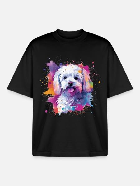 Maltesische bunte Hunde-Splash-Kunst - Boxy Heavyweight Unisex Organic T-Shirt von Stanley/Stella - Schwarz