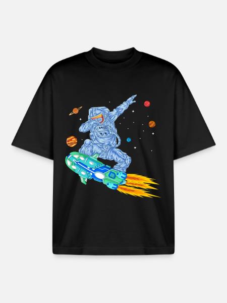 Astronaut Hoverboard Space Shirt - Boxy Heavyweight Unisex Organic T-Shirt by Stanley/Stella - black