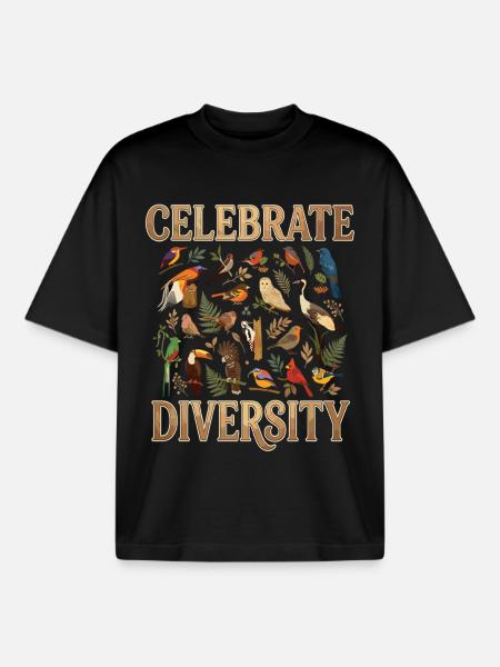 Celebrate Bird Diversity Birds Nature - Boxy Heavyweight Unisex Organic T-Shirt by Stanley/Stella - black