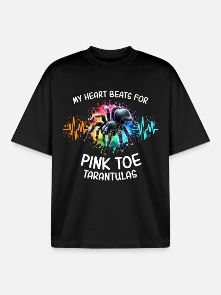 Pinktoe Rosafus Tarantula Heartline - Boxy Heavyweight Unisex Organic T-Shirt by Stanley/Stella - black
