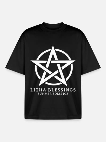 Litha Pagan Summer Solstice Midsummer Midsommar - Boxy Heavyweight Unisex Organic T-Shirt by Stanley/Stella - black