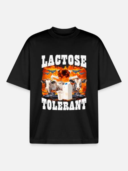 Lactose Tolerant Sarcasm Meme - Boxy Heavyweight Unisex Organic T-Shirt by Stanley/Stella - black