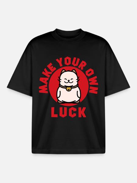 Make Your Own Luck Maneki Neko - Boxy Heavyweight Unisex Organic T-Shirt by Stanley/Stella - black