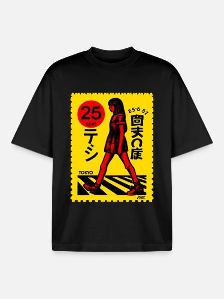 Tokyo Stamp Walk Art - Boxy Heavyweight Unisex Organic T-Shirt by Stanley/Stella - black