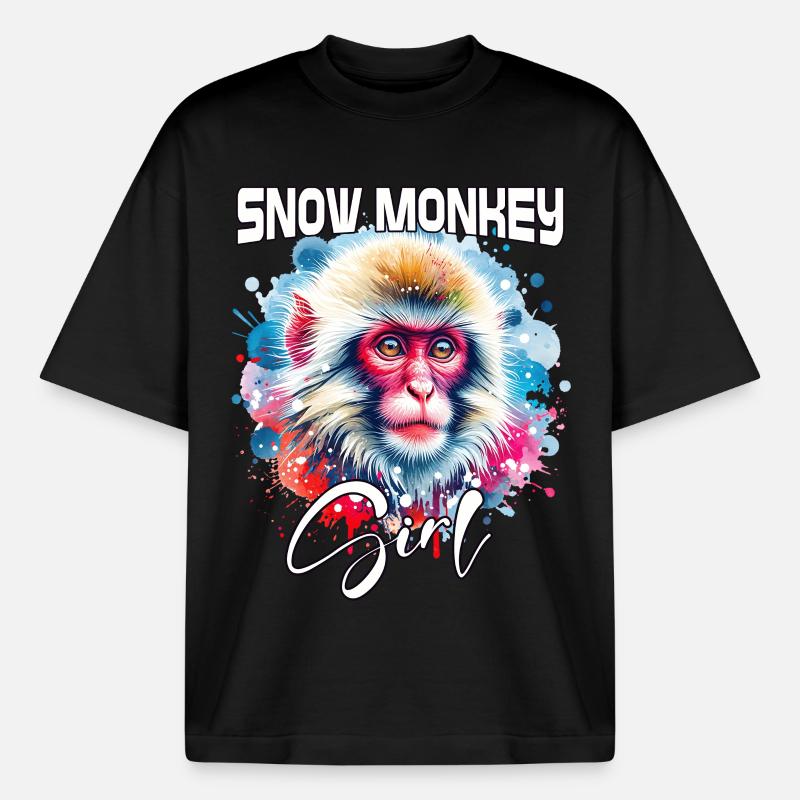 Snow Monkey Mädchen Schneeaffe - Boxy Heavyweight Unisex Organic T-Shirt von Stanley/Stella - Schwarz