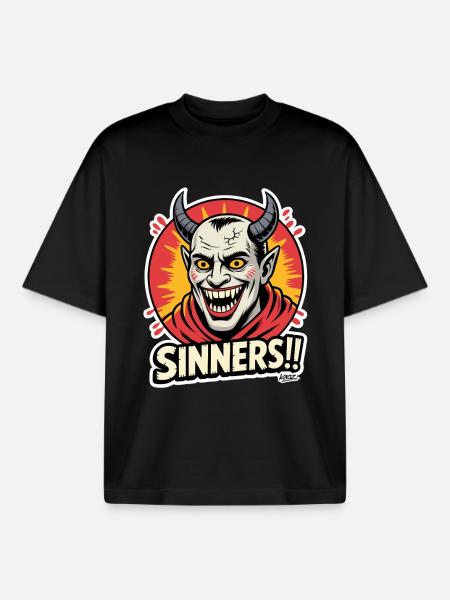 Demonic Grin Sinners Graphic - Boxy Heavyweight Unisex Organic T-Shirt by Stanley/Stella - black