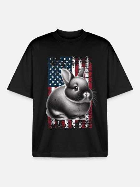 Dwarf Rabbit US Zwergkaninchen - Boxy Heavyweight Unisex Organic T-Shirt by Stanley/Stella - black