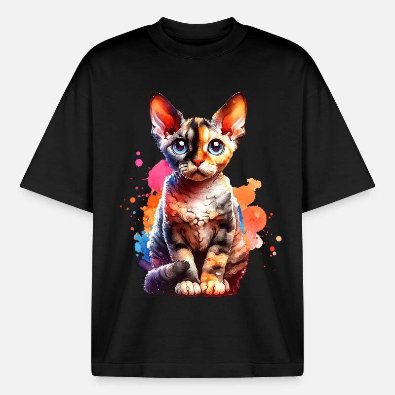 Devon Rex Gift - Boxy Heavyweight Unisex Organic T-Shirt by Stanley/Stella - black