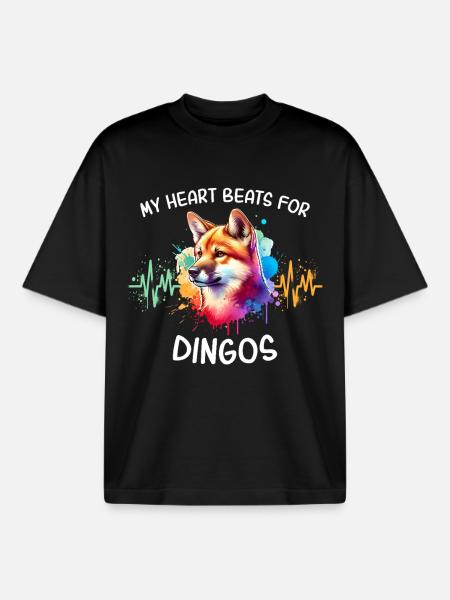 Australian Wild Dog Heartline - Boxy Heavyweight Unisex Organic T-Shirt by Stanley/Stella - black