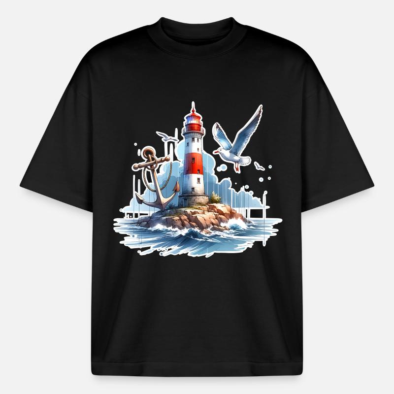 Leuchtturm Anker Möwe - Boxy Heavyweight Unisex Organic T-Shirt von Stanley/Stella - Schwarz