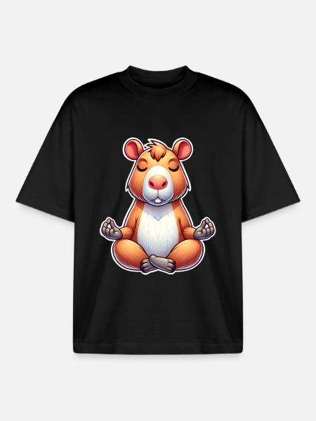 Capybara Yoga Meditation - Boxy Heavyweight Unisex Organic T-Shirt by Stanley/Stella - black