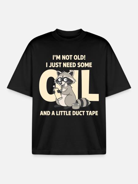 Raccoon Not Old Duct Tape Tee - Boxy Heavyweight Unisex Organic T-Shirt by Stanley/Stella - black
