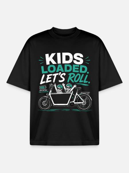 Vélo cargo Kids Loaded - T-shirt unisexe boxy épais biologique Stanley/Stella - noir