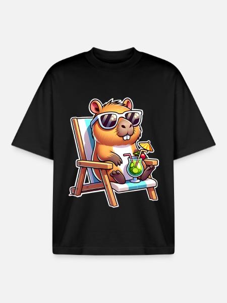 Capybara Chill - Boxy Heavyweight Unisex Organic T-Shirt by Stanley/Stella - black