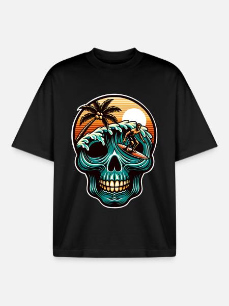 Surfing Skull - Boxy Heavyweight Unisex Organic T-Shirt by Stanley/Stella - black