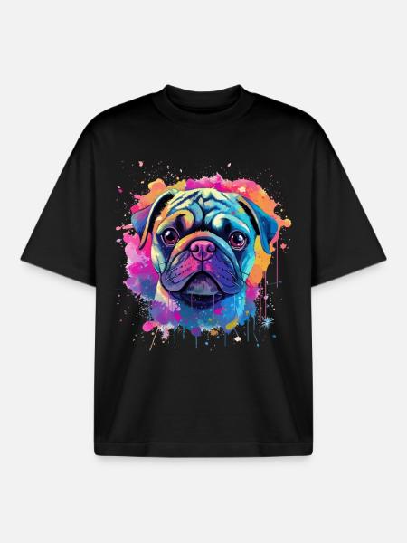 Lebendiges Mops-Splash-Porträt - Boxy Heavyweight Unisex Organic T-Shirt von Stanley/Stella - Schwarz