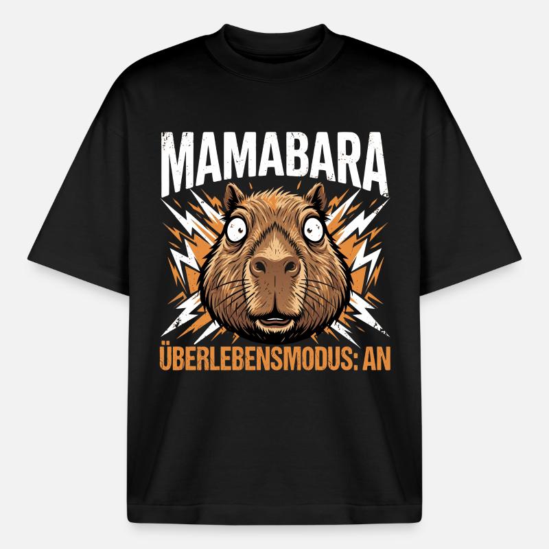 Mamabara Capybara Überlebensmodus Mutter - Boxy Heavyweight Unisex Organic T-Shirt von Stanley/Stella - Schwarz