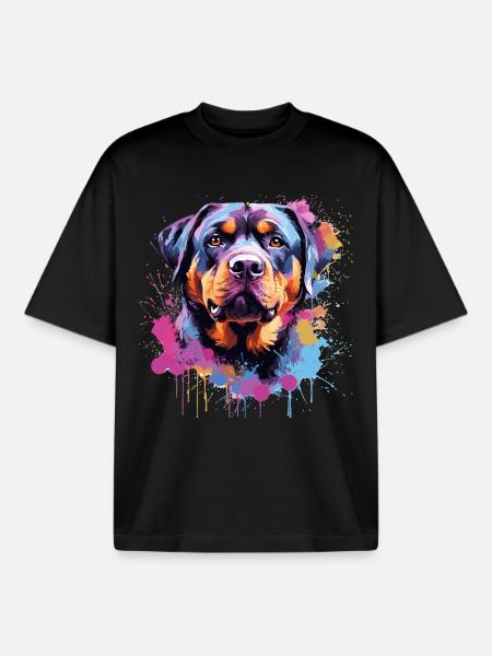 Rottweiler Bunker Splash Art Hund - Boxy Heavyweight Unisex Organic T-Shirt von Stanley/Stella - Schwarz