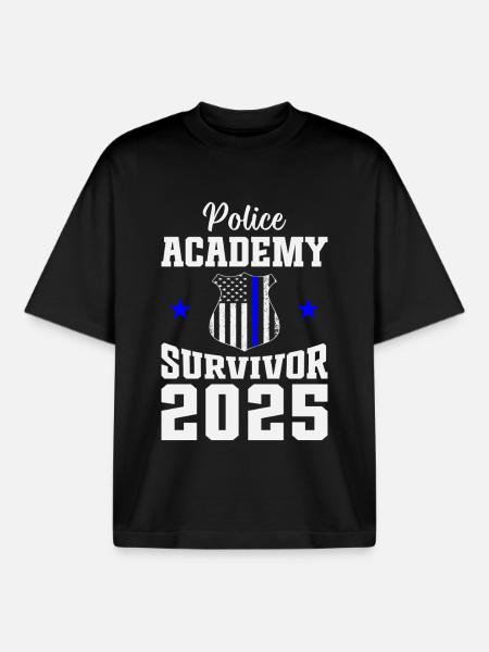 Polizeiakademie Überlebende 2025 Abschlusspolizei - Boxy Heavyweight Unisex Organic T-Shirt von Stanley/Stella - Schwarz