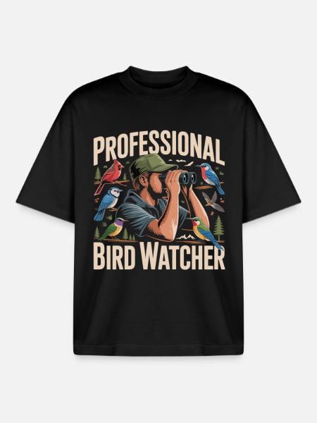Professional Bird Watcher Birdwatcher - Boxy Heavyweight Unisex Organic T-Shirt by Stanley/Stella - black