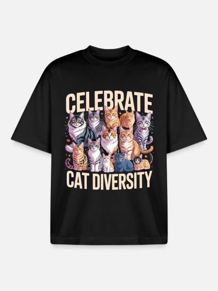 Celebrate Cat Diversity Cat Lover - Boxy Heavyweight Unisex Organic T-Shirt by Stanley/Stella - black