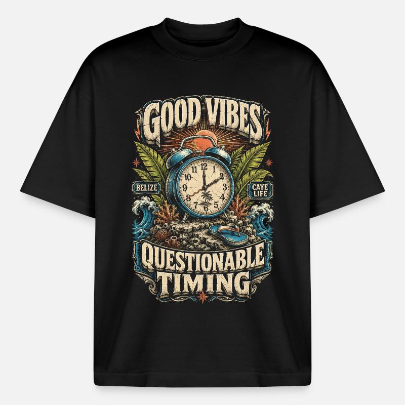 Belize Belizean Root Questionable Timing - Boxy Heavyweight Unisex Organic T-Shirt by Stanley/Stella - black